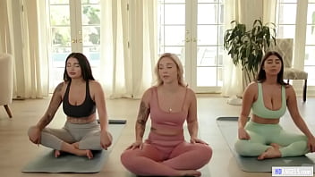 Yoga session turns into steamy threesome as three sexy women explore each other's bodies